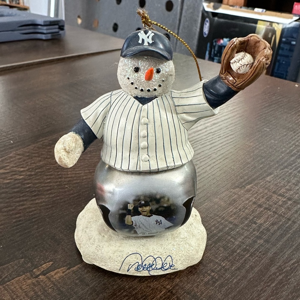 Derek Jeter Baseball Snowman Ornament with Silver and White Accents